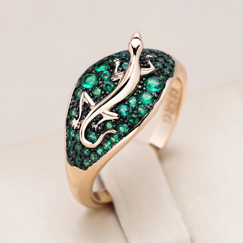 Unique Green Natural Zircon Lizard Rings