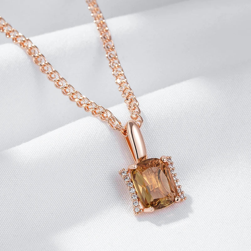 Big Brown Natural Zircon Bride Pendant Necklace