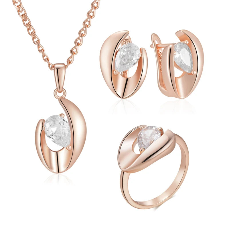 Natural zircon jewelry set including ring, earrings, and necklace for women by Legacy Magics, featuring sparkling zircon stones.