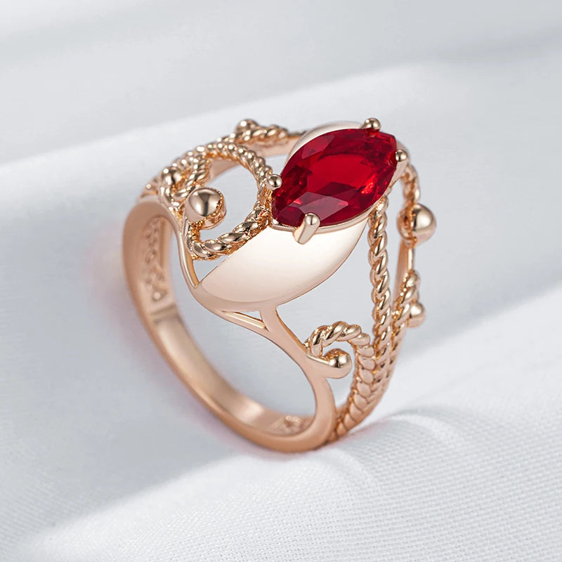 Hot Shiny Red Natural Zircon Ethnic Bride Ring