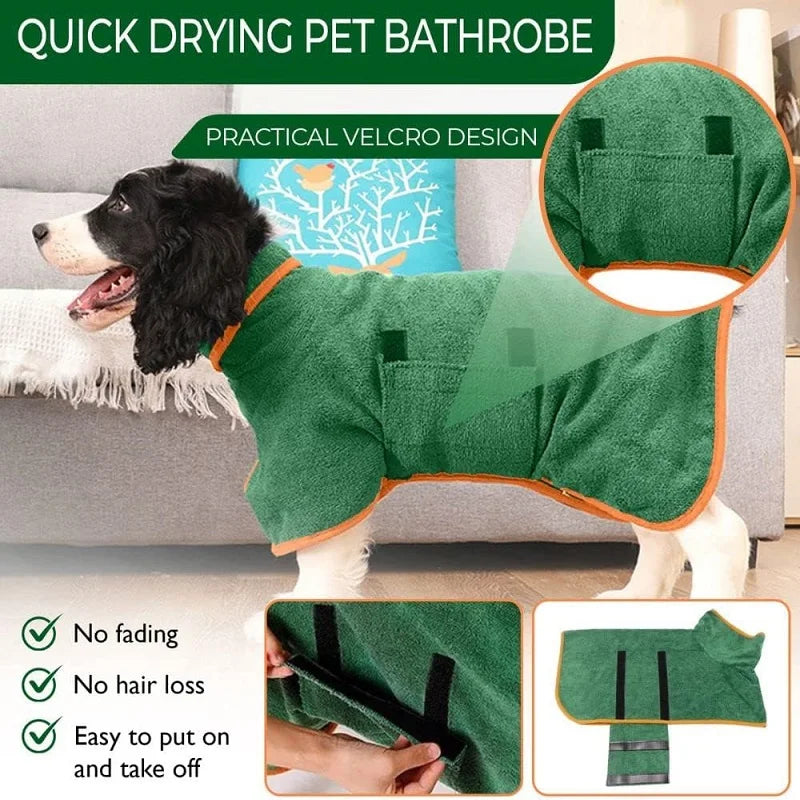 Dog Bathrobe Towel Pet Drying Coat Clothes Adjustable
