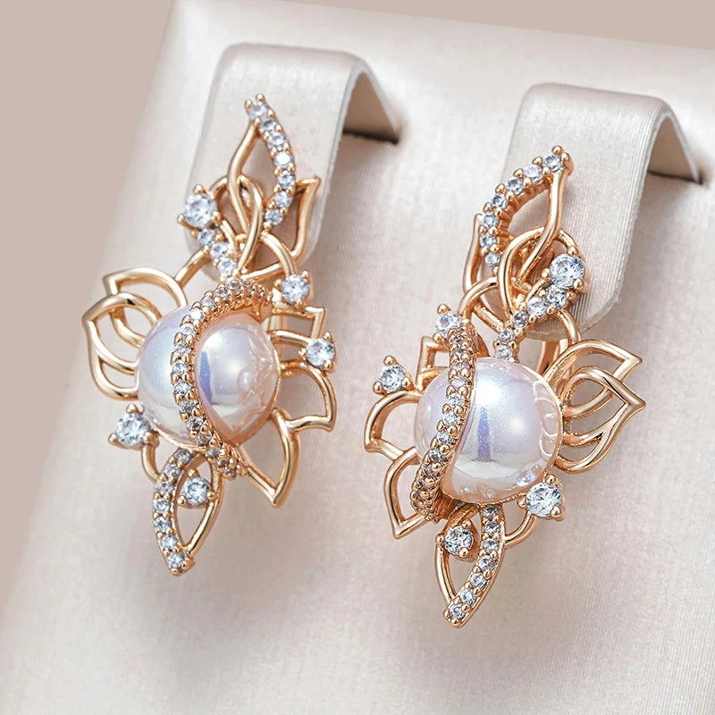 Luxury Pearl Geometric Rose Gold Drop Earrings