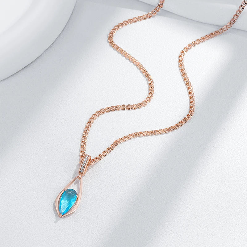 Luxury Blue Natural Zircon Water Drop Pendant Necklace