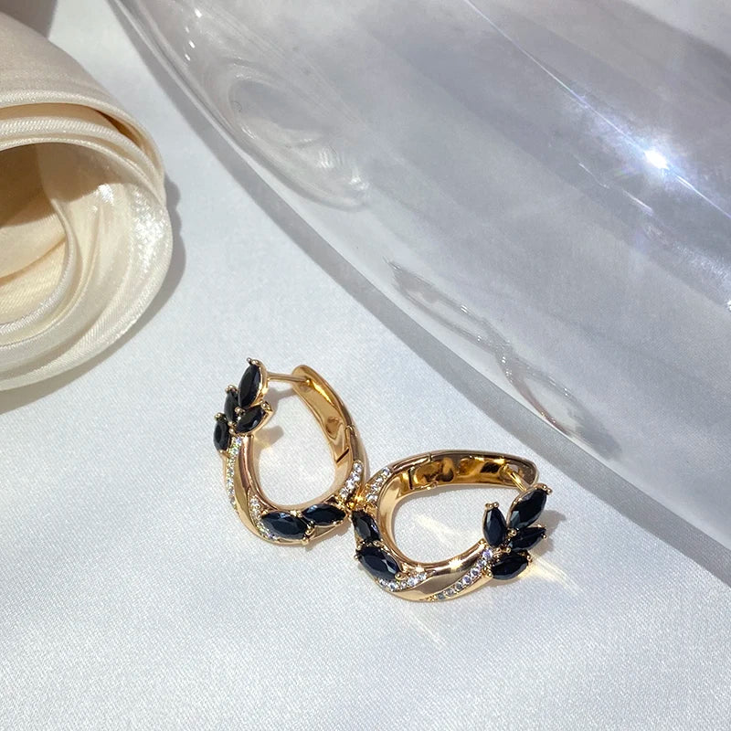 Luxury Black With White Natural Earrings