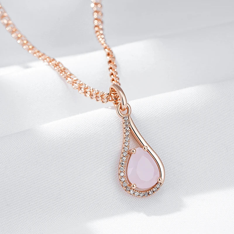 Hot Pink Natural Zircon Water Drop Pendant Necklace