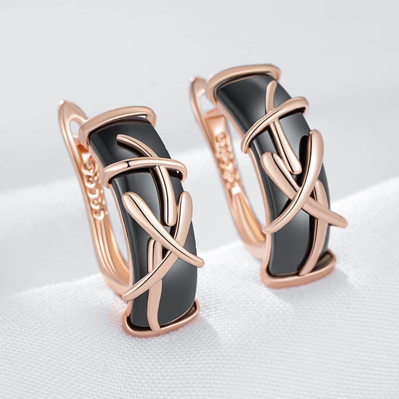 Unusual 585 Rose Gold Color Cross Earrings 002 - Legacy Magics