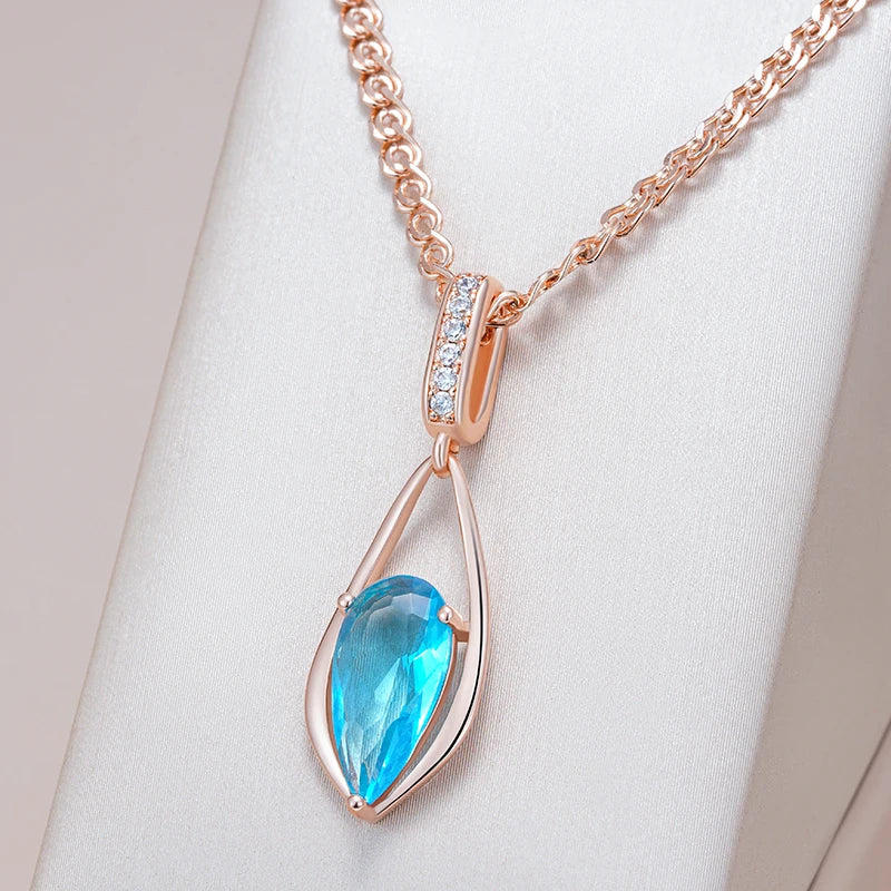 Luxury Blue Natural Zircon Water Drop Pendant Necklace