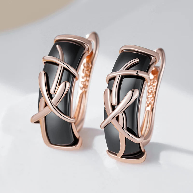 Unusual 585 Rose Gold Color Cross Earrings 002 - Legacy Magics