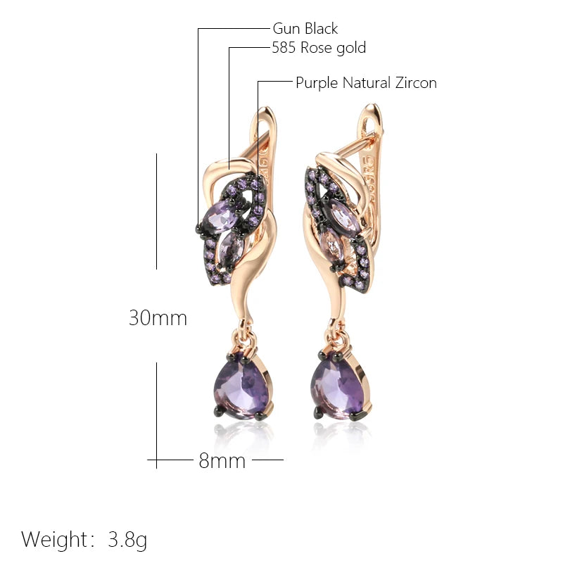 Hot Purple Natural Long Drop Earrings