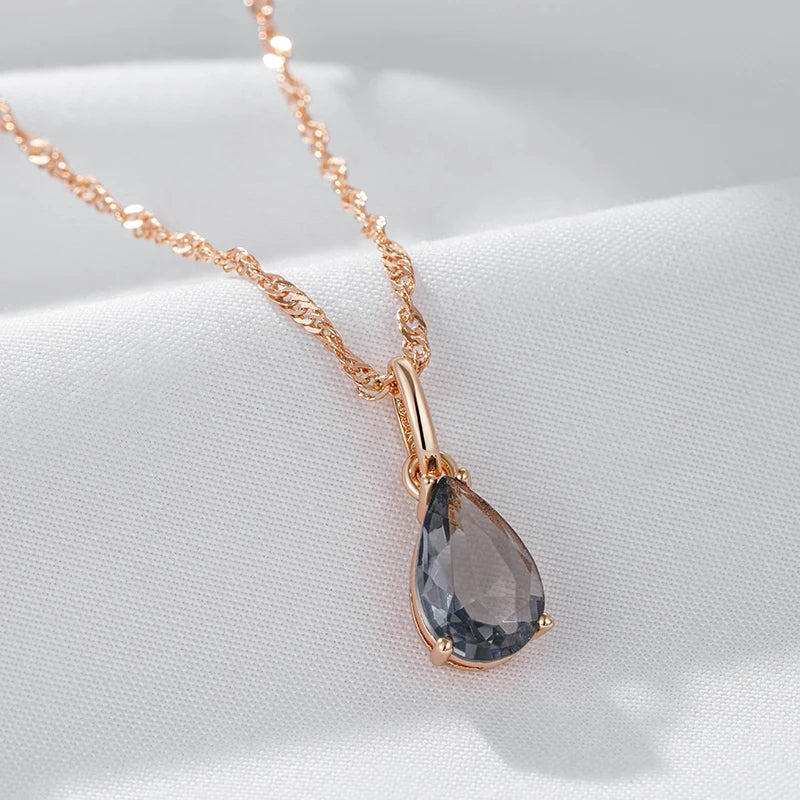 Grey Crystal Water Drop Pendant Necklace