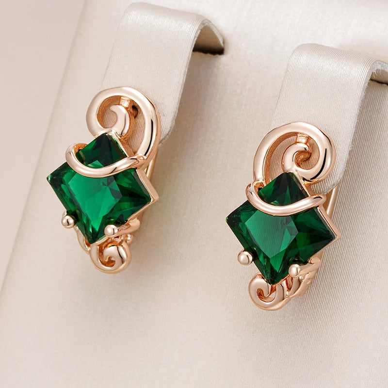 Luxury Square Green Drop Earrings