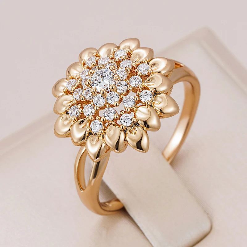 New 585 Rose Gold Flower Big Rings