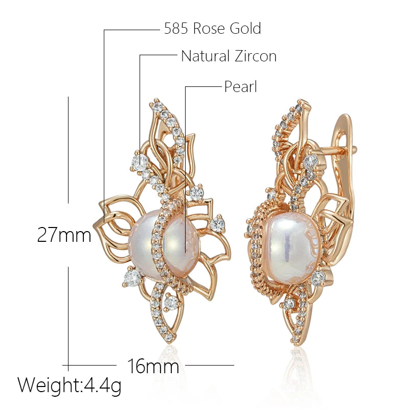 Luxury Pearl Geometric Rose Gold Drop Earrings
