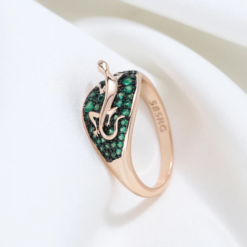 Unique Green Natural Zircon Lizard Rings