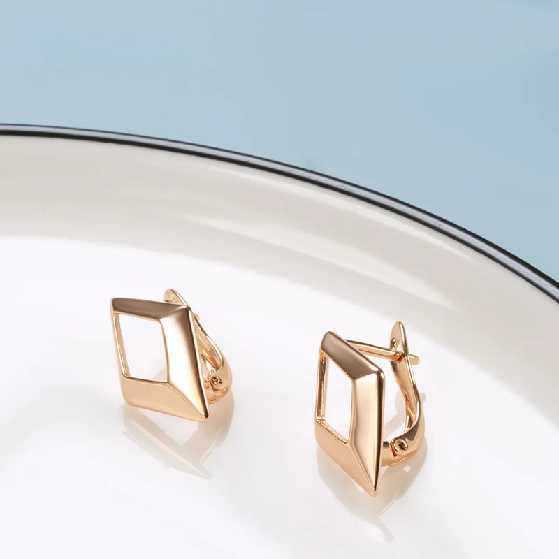 Glossy Dangle Gold Simple Hollow Rhombus Earrings