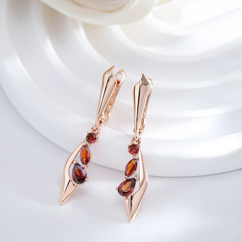 Fashion Rose Gold Colour Long Dangle Earrings