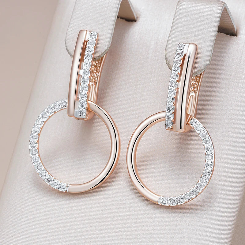 Hot 585 Rose Gold Color Long Drop Earrings