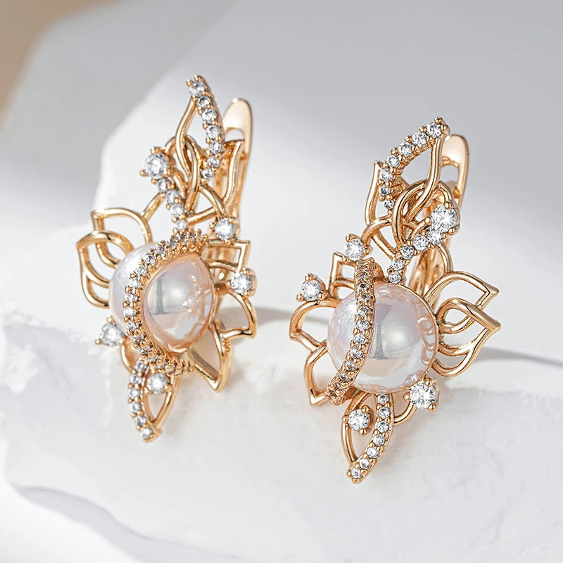 Luxury Pearl Geometric Rose Gold Drop Earrings