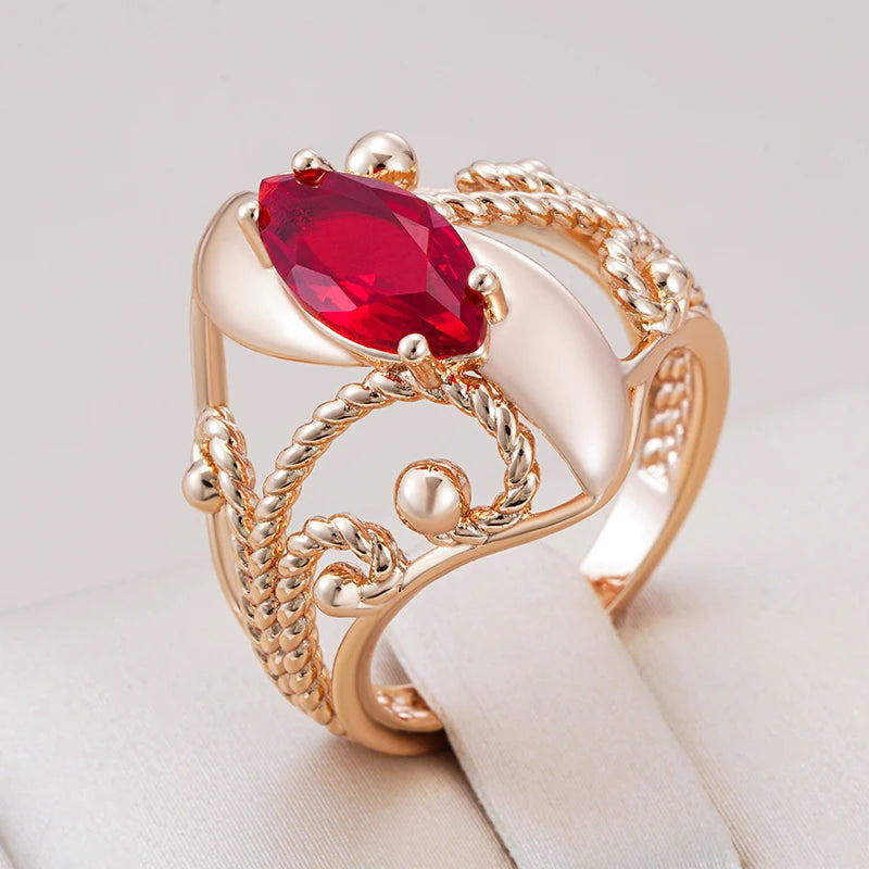 Hot Shiny Red Natural Zircon Ethnic Bride Ring