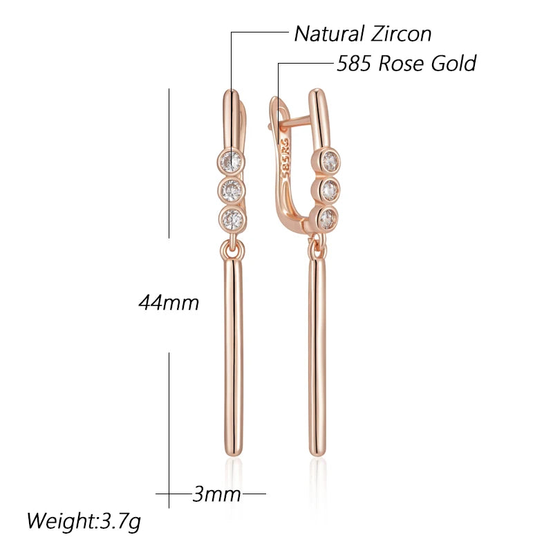 Simple Rose Gold Colour Glossy Long Dangle Earrings