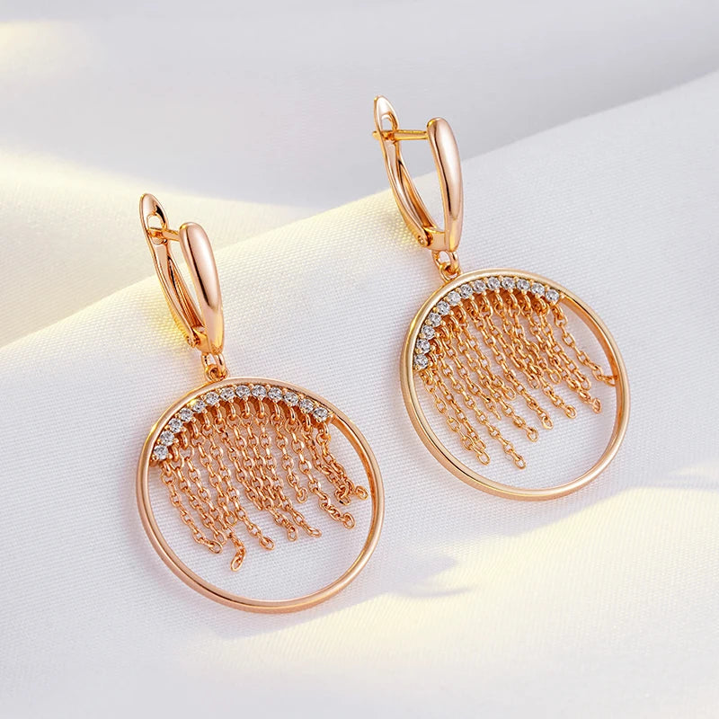 Gold Colour Long Tassel Dangle Earrings