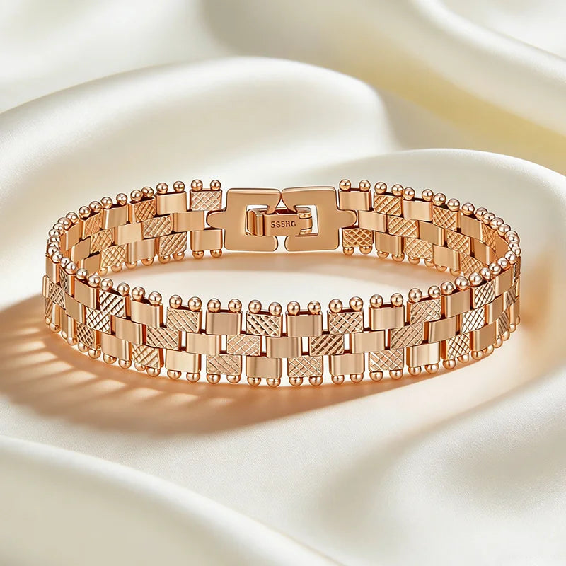 Kinel Hot Trend 585 rose gold link bracelet for women, showcasing intricate ethnic design, luxury jewelry for weddings and daily wear