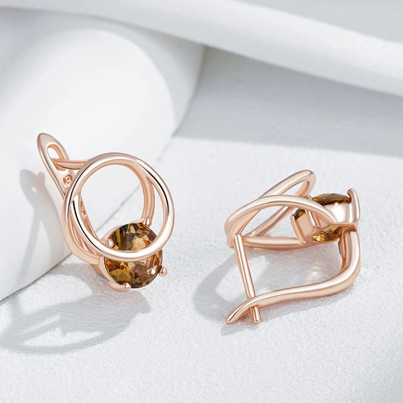 Shiny Brown Natural Zircon English Earrings