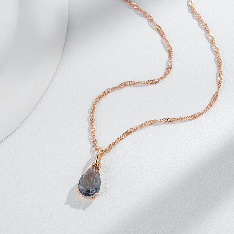 Grey Crystal Water Drop Pendant Necklace