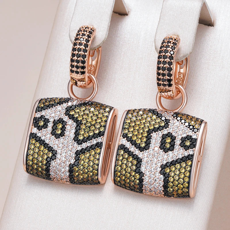 Full Shiny Natural Zircon Leopard Print Drop Earrings