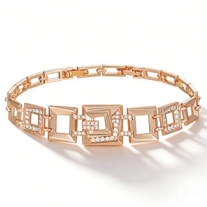 Kinel Hot 585 rose gold square link bracelet with natural zircon for women, luxury ethnic jewelry, suitable for bridal or daily wear