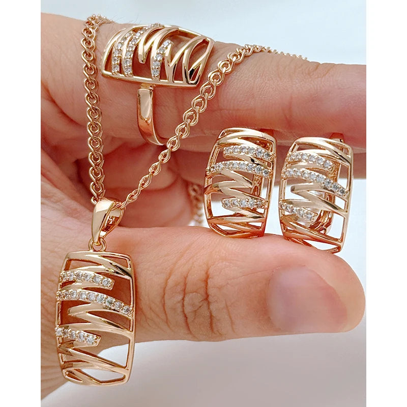 Natural zircon jewelry set for women featuring a necklace, earrings, and bracelet with sparkling zircon stones, by Legacy Magics.