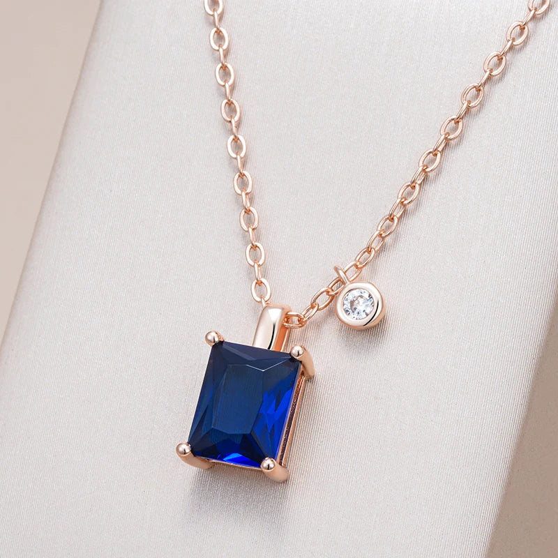 Hot Square Blue Stone Pendant Necklace