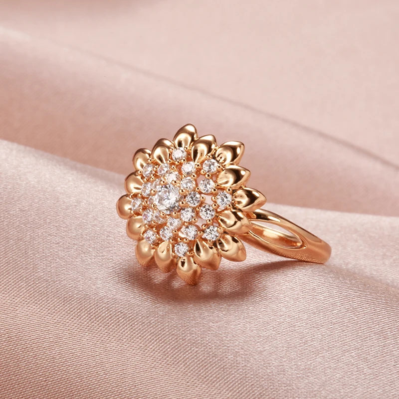 New 585 Rose Gold Flower Big Rings