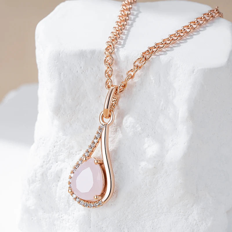 Hot Pink Natural Zircon Water Drop Pendant Necklace