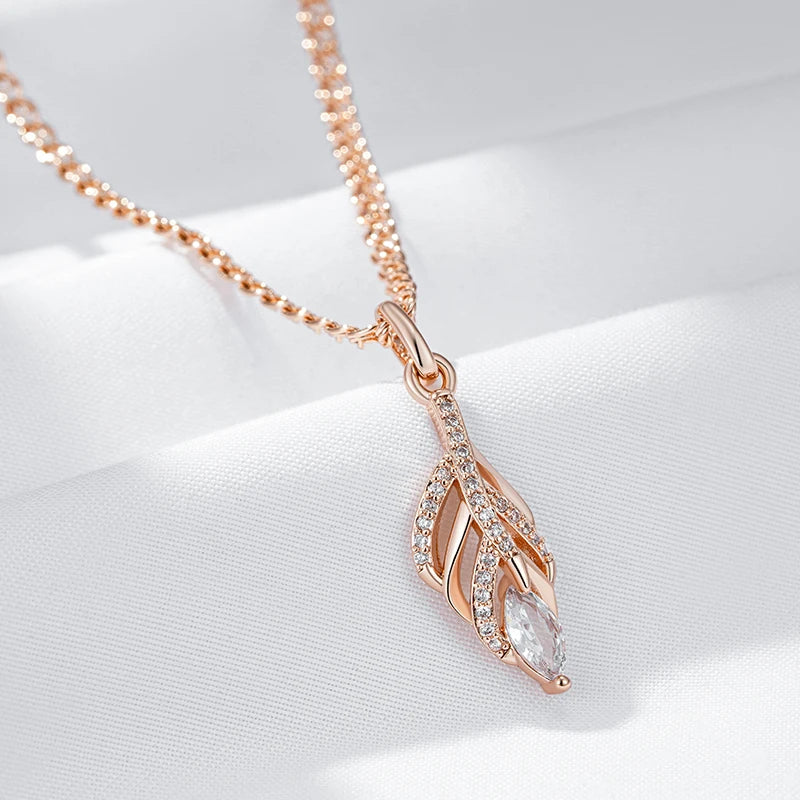 Rose Gold Leaf Long Pendant Necklace