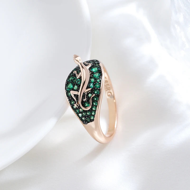 Unique Green Natural Zircon Lizard Rings