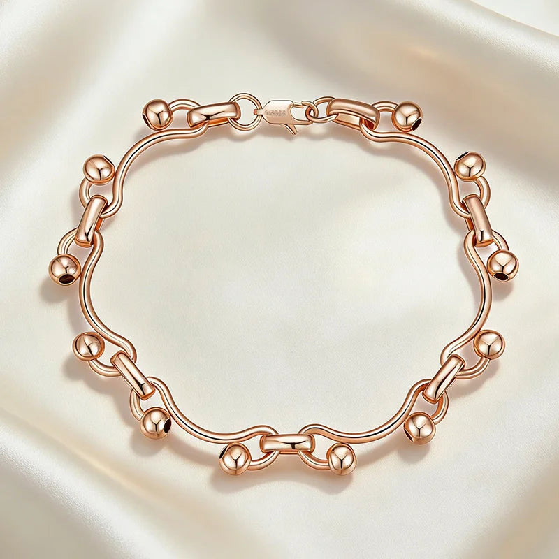 Kinel Hot Fashion glossy rose gold dangle bracelet for women, simple daily jewelry, high-quality bridal accessory by Legacy Magics