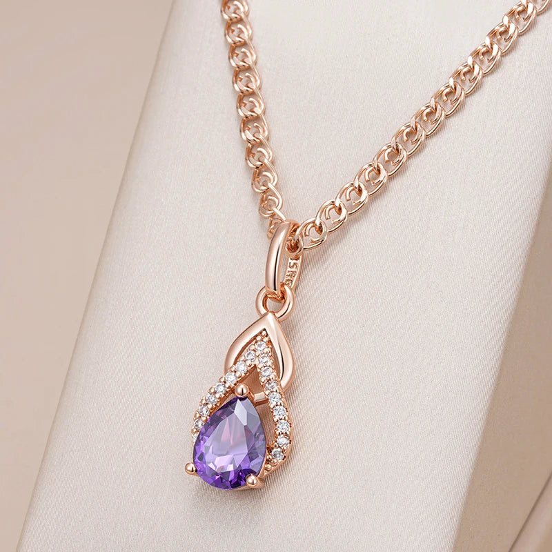 New Luxury Natural 585 rose Gold Pendant Necklace 025