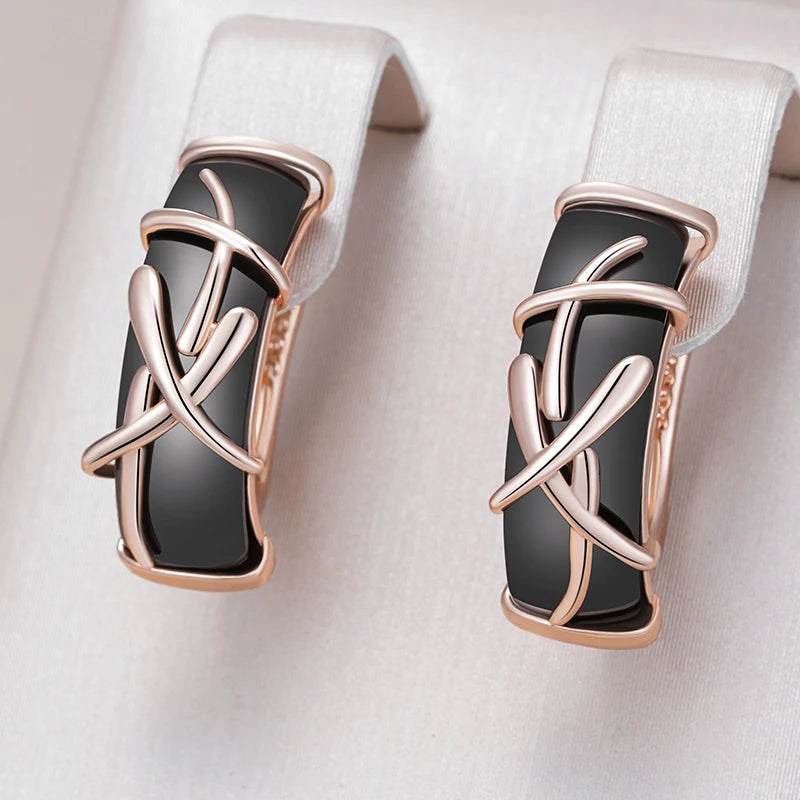 Unusual 585 Rose Gold Color Cross Earrings 002 - Legacy Magics