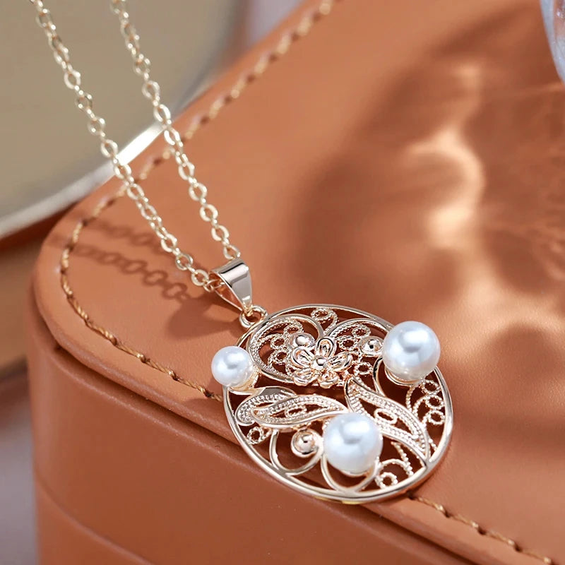 New Luxury Natural 585 rose Gold Pendant Necklace 003