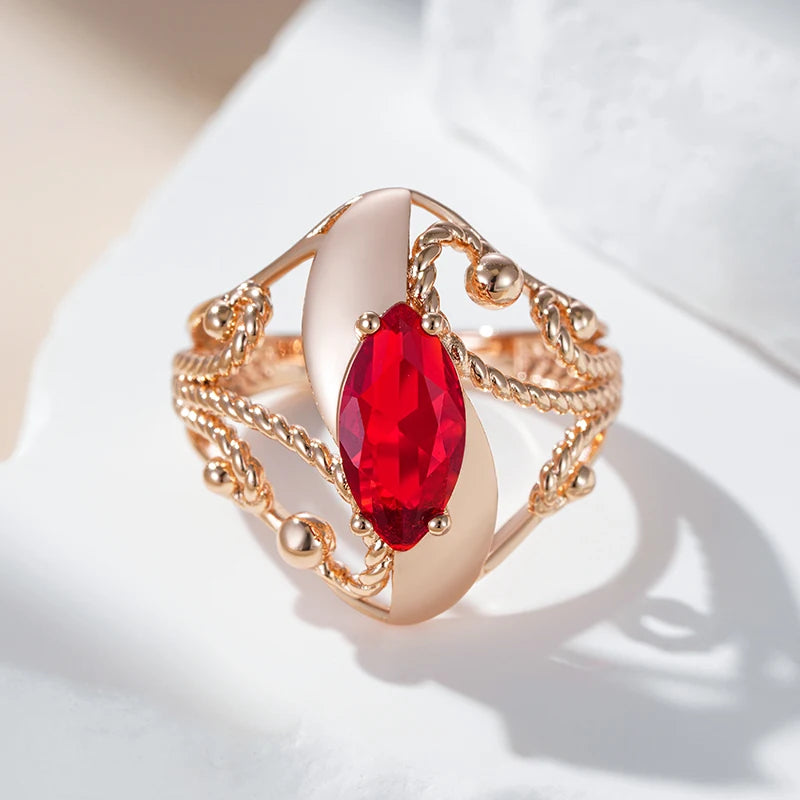 Hot Shiny Red Natural Zircon Ethnic Bride Ring