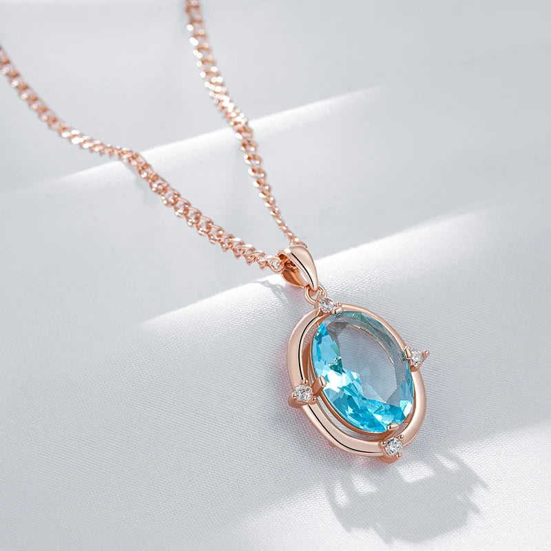 Simple Romantic Blue Natural Bridal Pendant Necklace