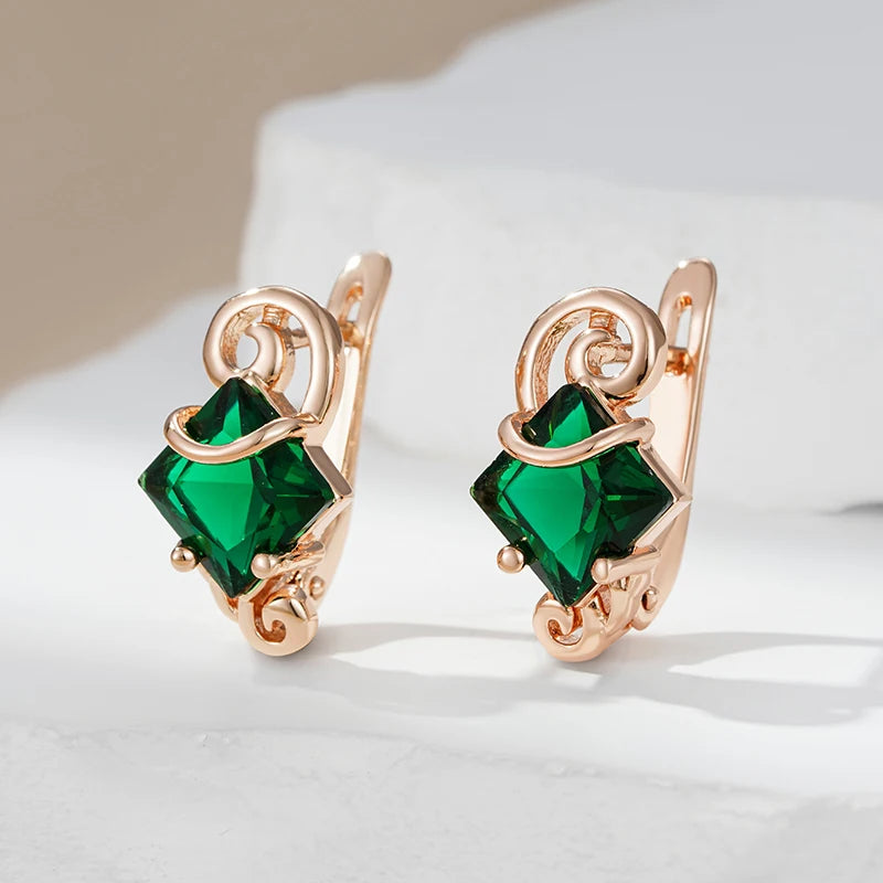 Luxury Square Green Drop Earrings