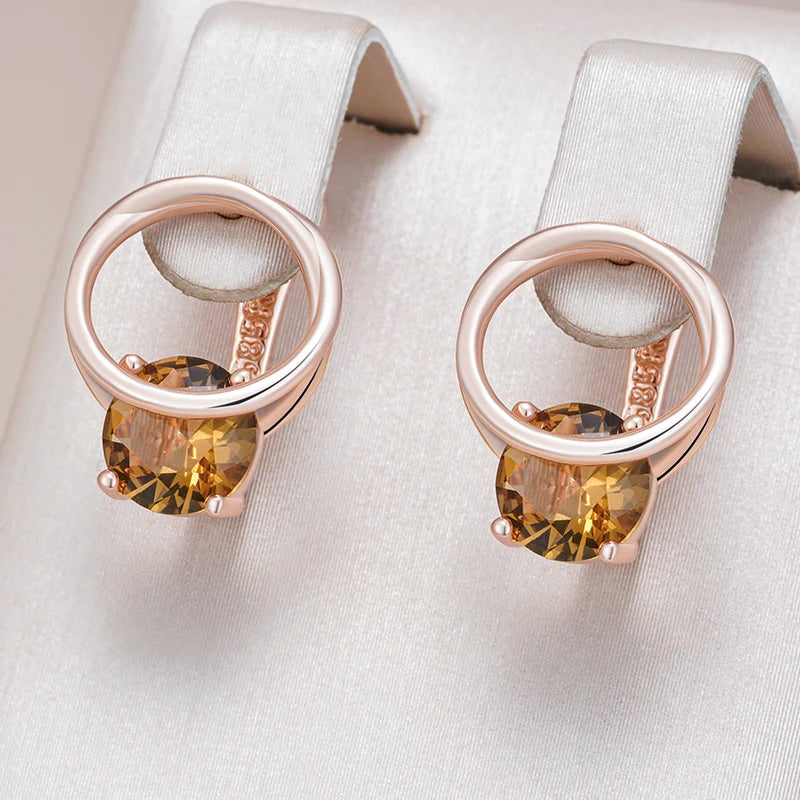 Shiny Brown Natural Zircon English Earrings
