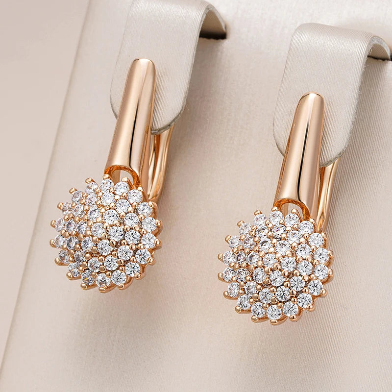 Rose Gold Colour Crystal Flower Dangle Earrings