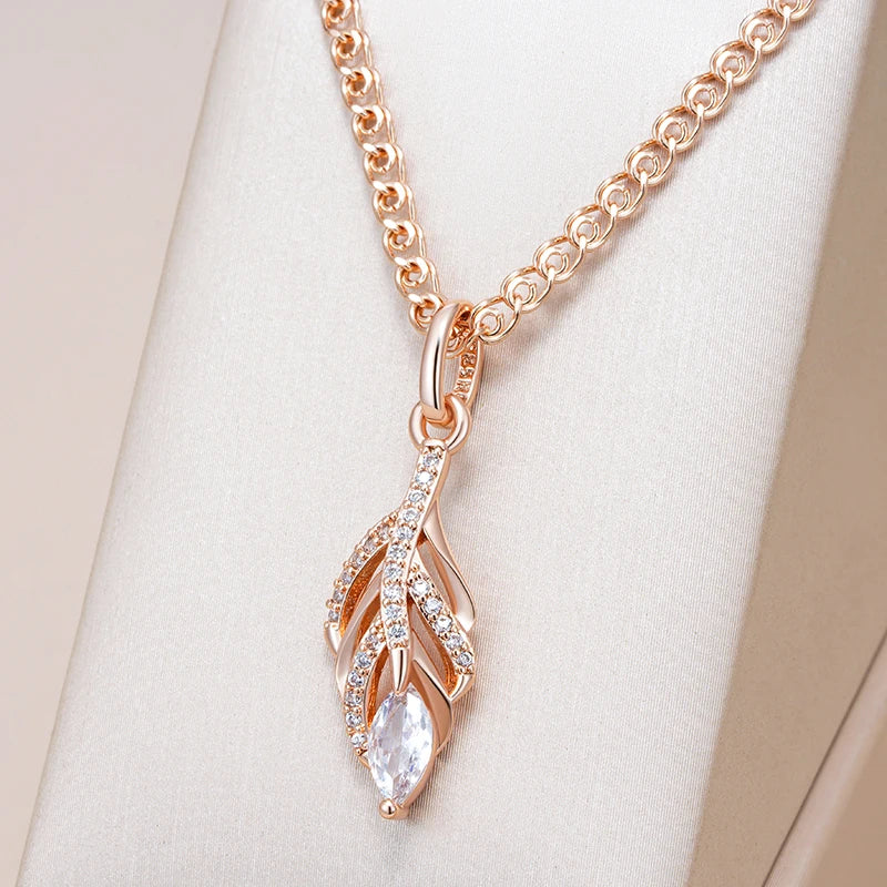 Rose Gold Leaf Long Pendant Necklace