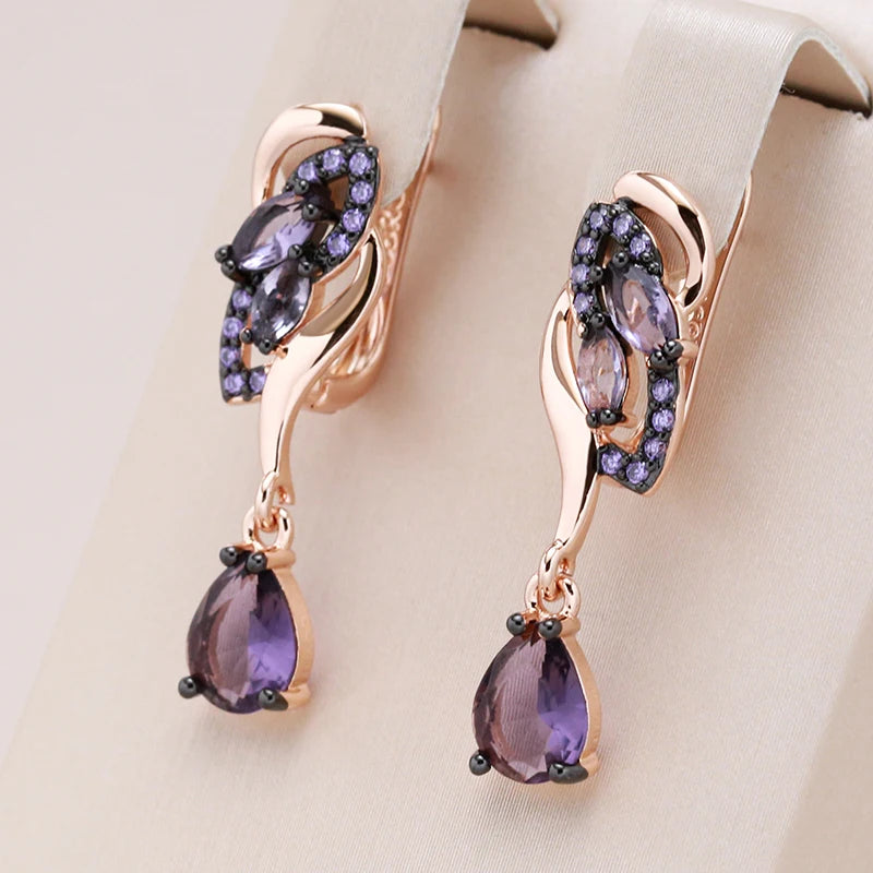 Hot Purple Natural Long Drop Earrings