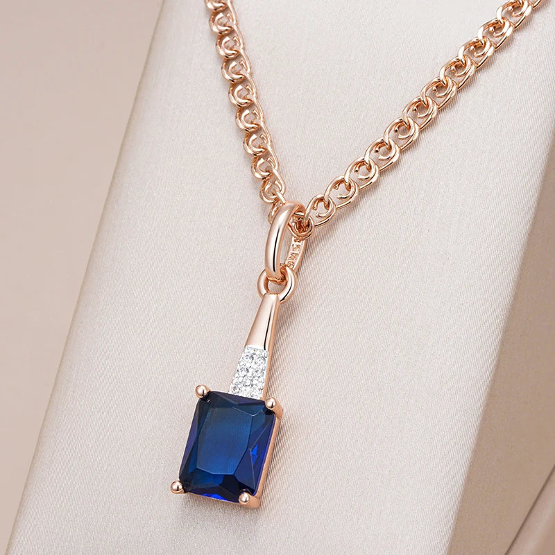 Unusual Shiny Square Blue Natural Pendant Necklace
