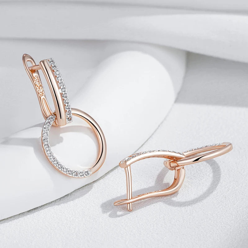Hot 585 Rose Gold Color Long Drop Earrings