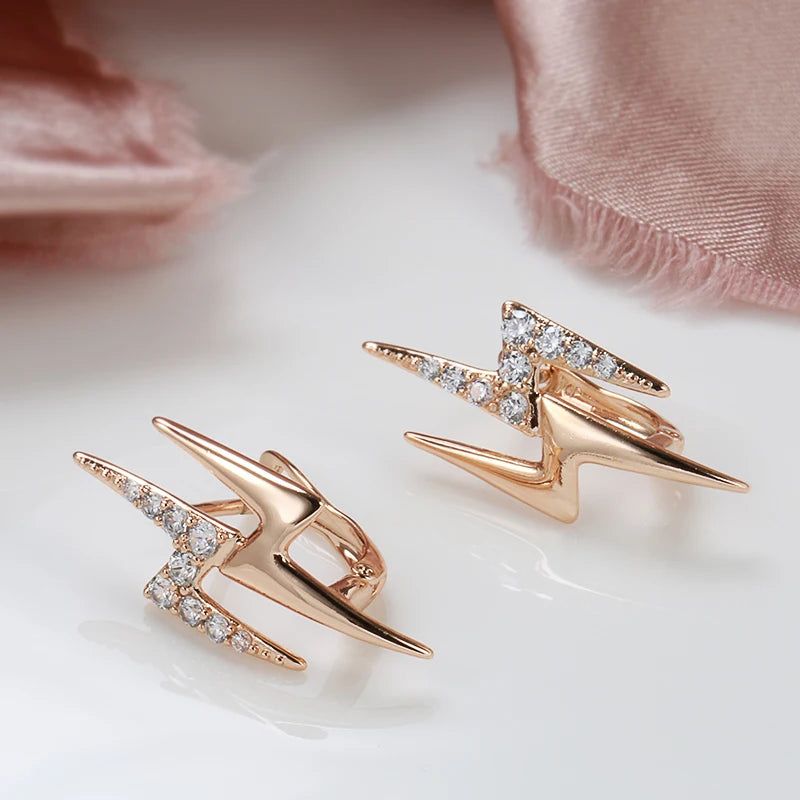 Minimalist Style Lightning Rose Gold Colour Drop Earrings